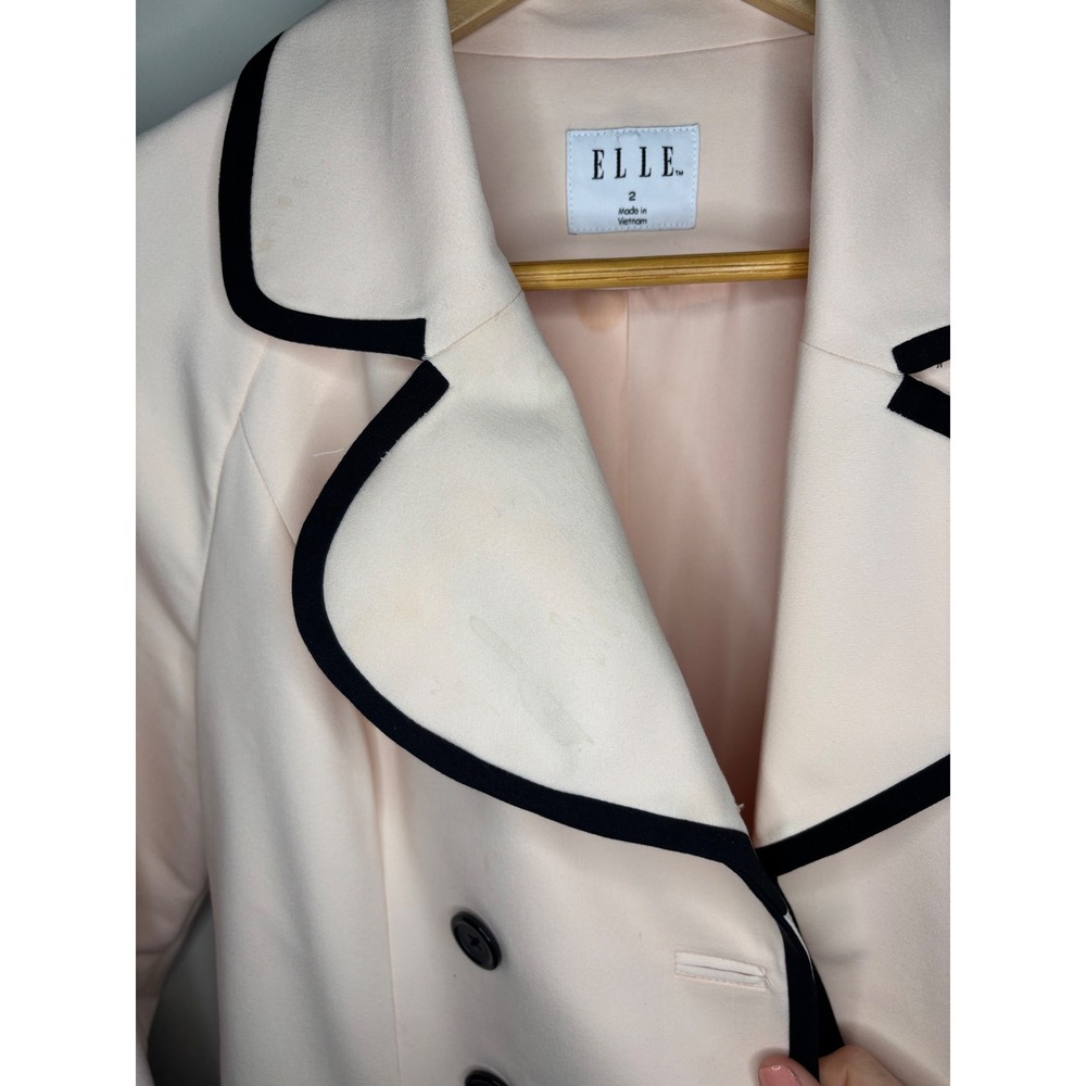 Elle Pink Double Breasted Trench Coat Black Trim Womens Size 2 - Picture 8 of 10